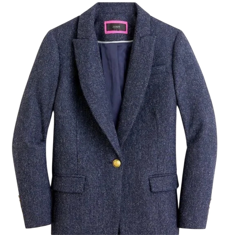 J.Crew Regent Blazer Moon British Wool Herringbone Navy Gold Button Sz 2 - Picture 1 of 9